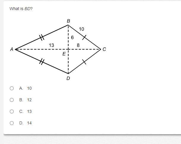 What is BD? A.10 B.12 C.13 D.14-example-1