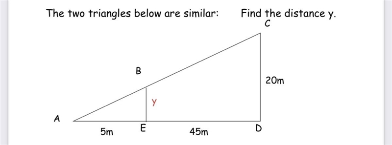 The two triangle below are Similar: Find the distance y.-example-1