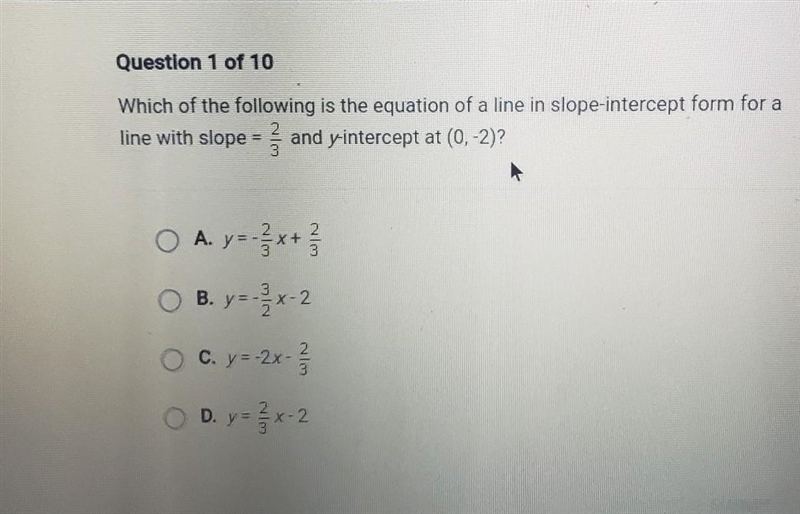 Which of the following is the equation of a line in slope-intercept form for a line-example-1