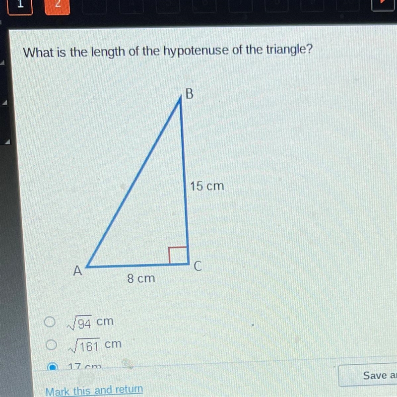 What is the length of the hypotenuse of the triangle?-example-1