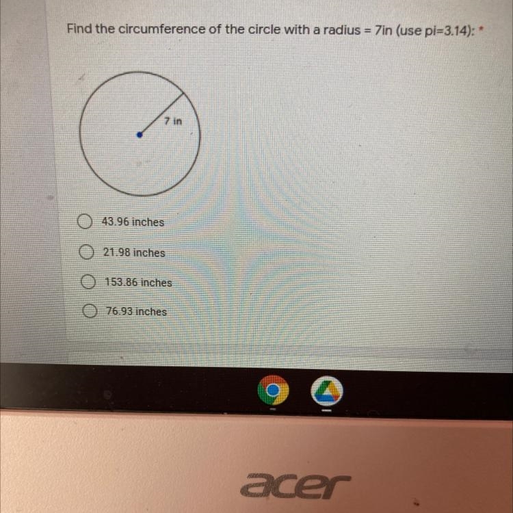 Find the circumference of the circle with a radius of 7-example-1