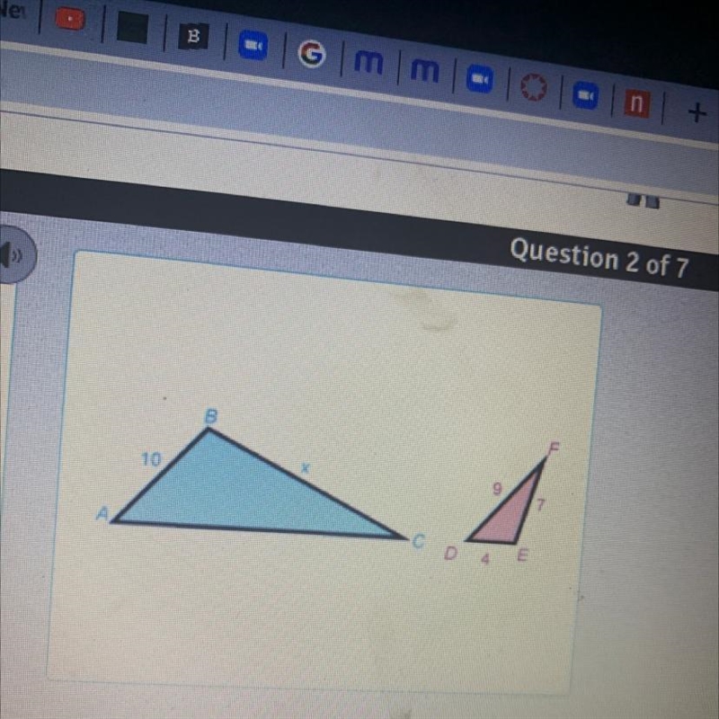 ABC ~ DEF What is the value for x, the length of side BC?-example-1