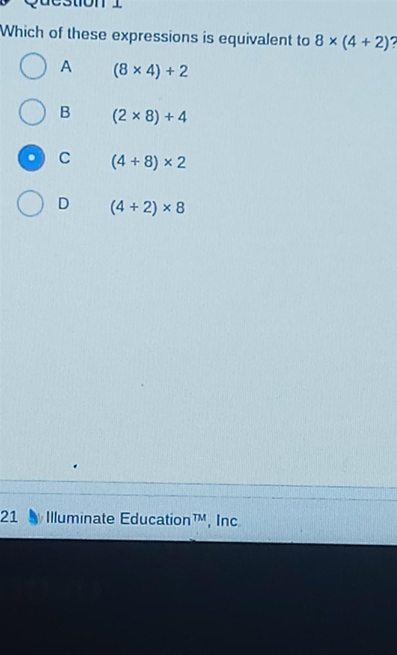 Which of these expression is equivalent to 8×(4+2)​-example-1