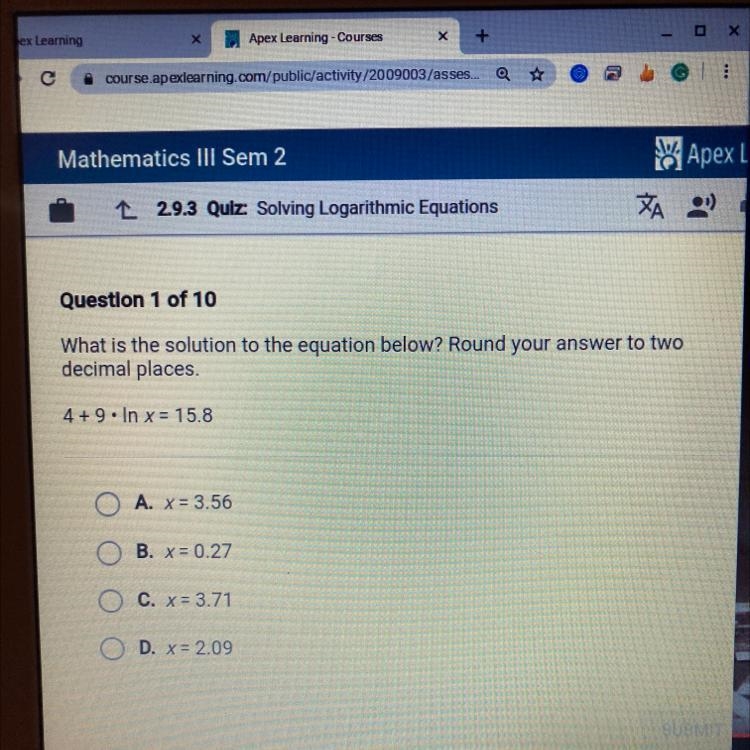 What is the solution to the equation below? Round your answer to two decimal places-example-1