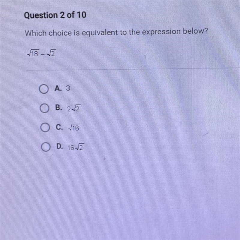 Which choice is equivalent to the expression below? 118 - 5 O A. 3 O B. 2-5 C. 16 D-example-1