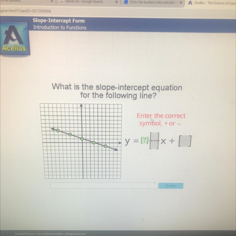 What is the slope intercept equation for the following line? ￼-example-1