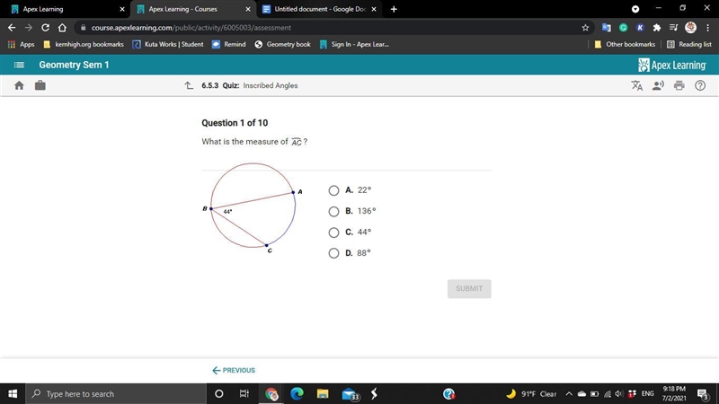 Help please... What is the measurement of arc AC?-example-1