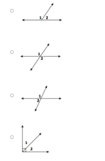 In which diagram do <1 and <2 appear to be vertical angles?-example-1