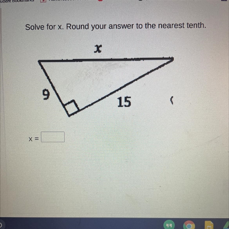 Solve for x. Round your answer to the nearest tenth.-example-1