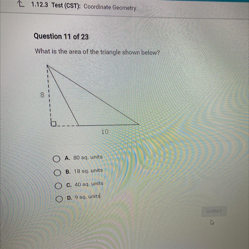 What is the area of the triangle shown below? | 1 10-example-1