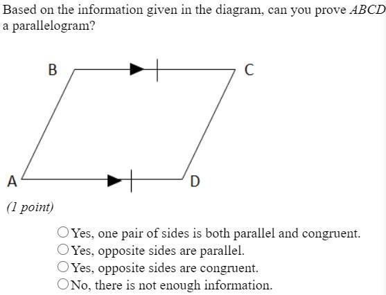 Based on the information given in the diagram, can you prove ABCD a parallelogram-example-1