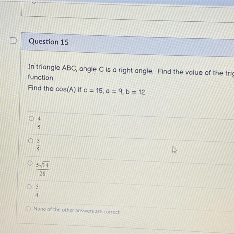 In triangle ABC, angle C is a right angle. Find the value of the trig function. Find-example-1