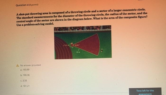 A shot put throwing area is composed of a throwing circle and a sector of a larger-example-1