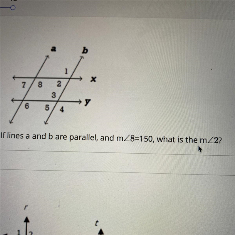 If lines a and b are parallel, and m<8=150, what is the m<2-example-1