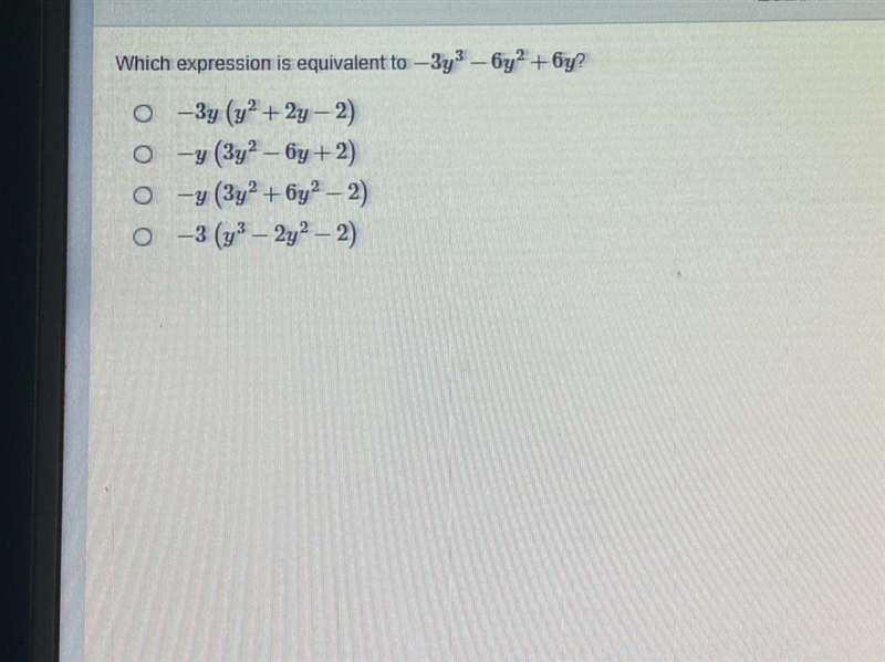 Which expression is equivalent to -3y^3+6y^2+6y?-example-1