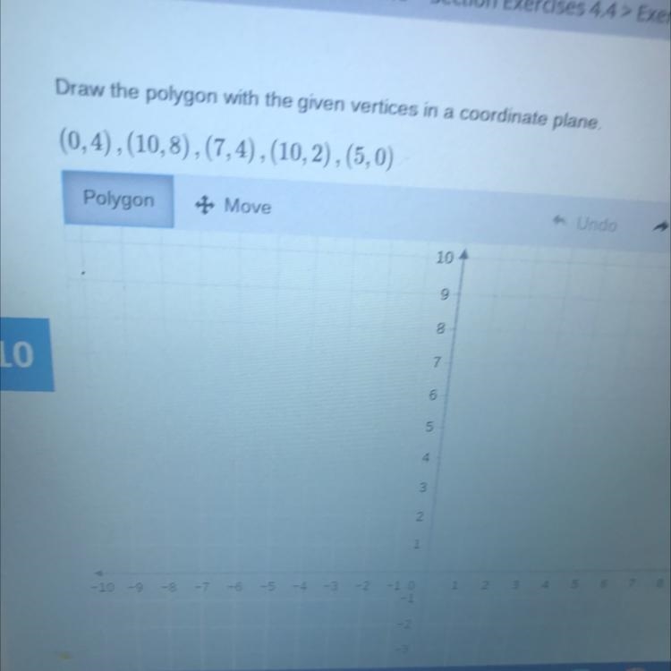 Draw the polygon with the given in a coordinate plane (0,4) ( 10,8) ( 7,4) ( 10,2 ) ( 5,0)-example-1