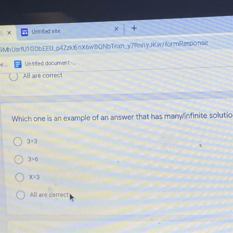 Which one is an example of an answer that has many/infinite solution?-example-1