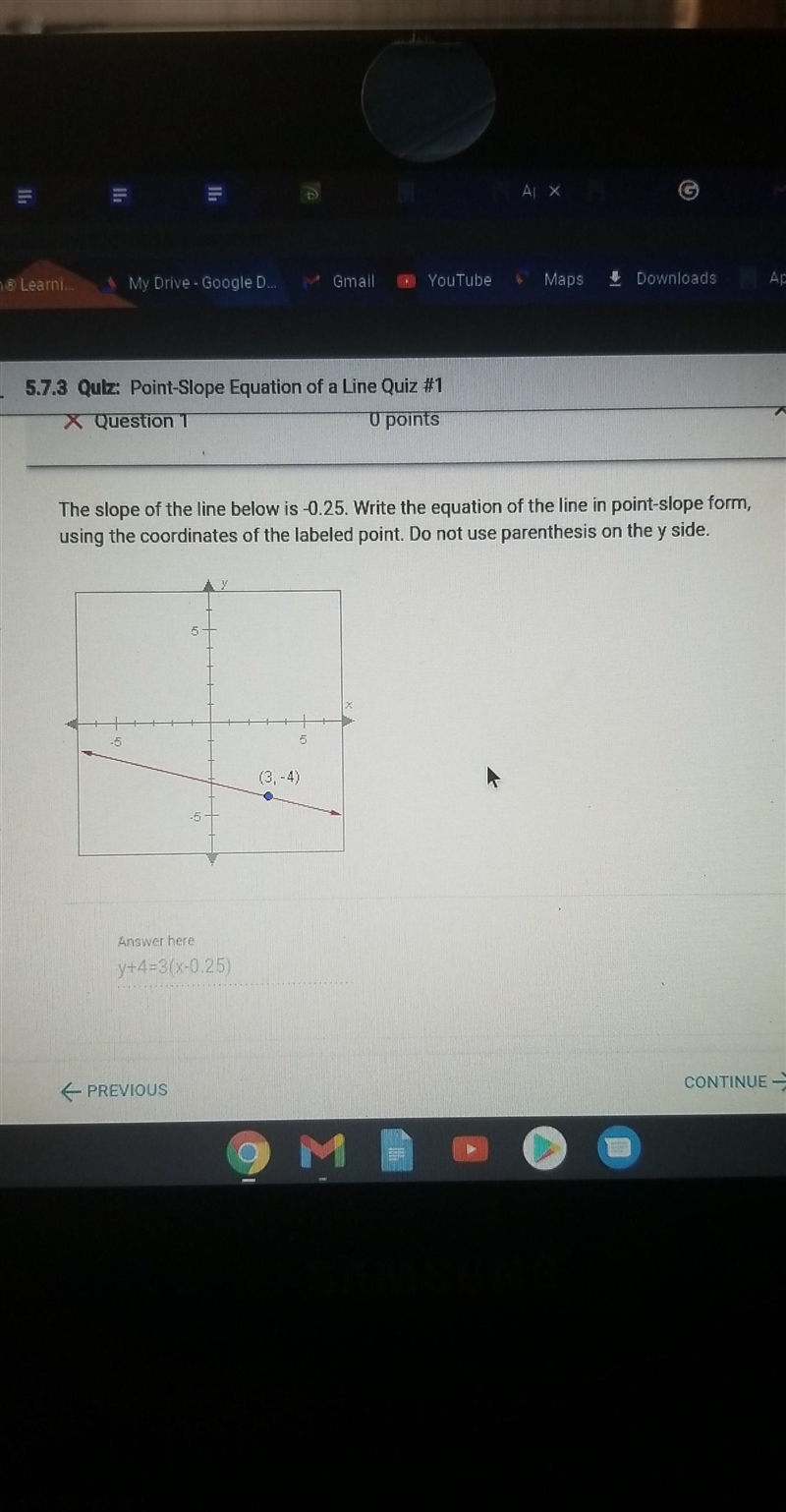 Write the equation of the line in point slope form , explain thanks !-example-1