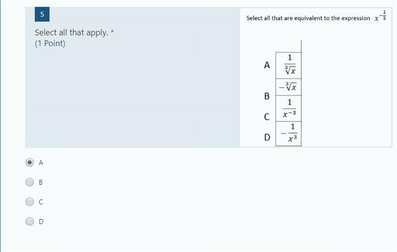 Select all that are equivalent to the expression x^-1/3-example-1