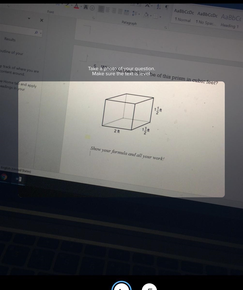 5. What will the volume be of this prism in cubic feet? Show your formula and all-example-1