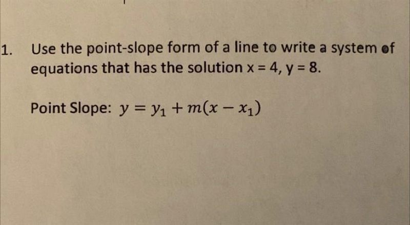 PLS HELP QUICK!! Use the point slope form of a line to write a system of equations-example-1