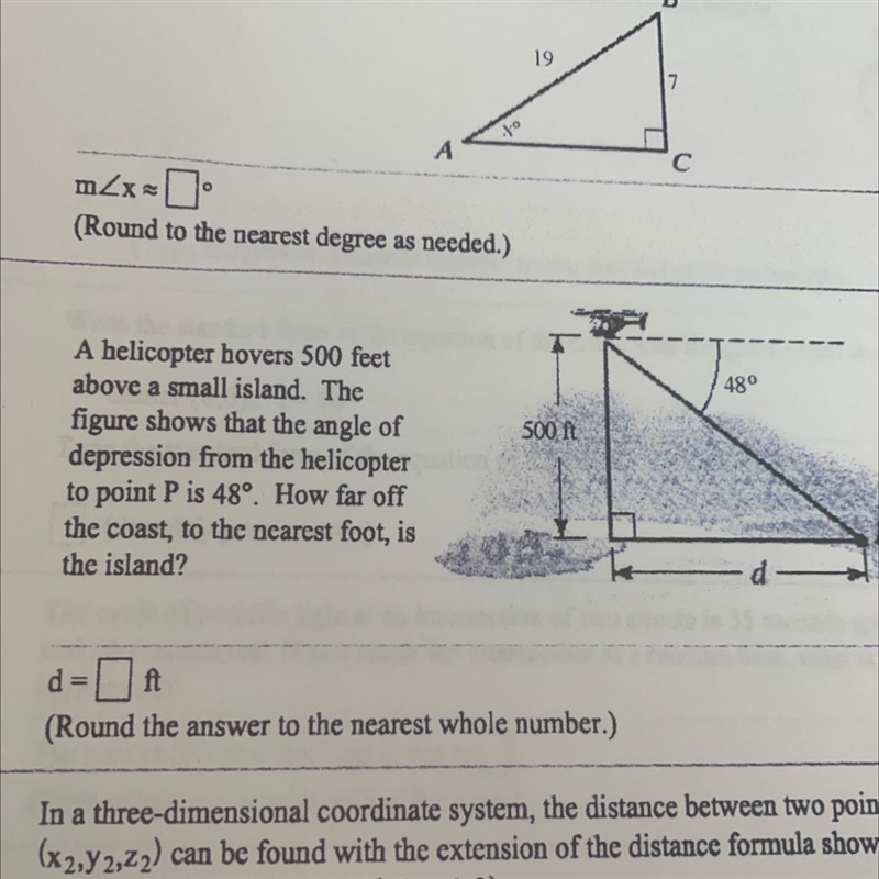 PLEASE HELP ASAP A helicopter hovers 500 feet above a small island. The figure shows-example-1