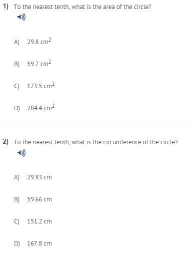 PLEASE HELP ASAP IM IN A TEST RN Suppose that the radius of a circle is 9.5 cm. the-example-1