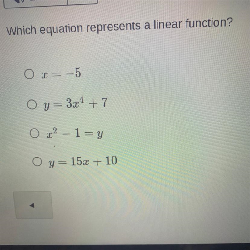 Which equation represents a liner function-example-1