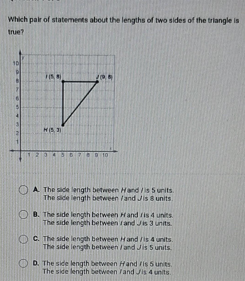 Which pair of statements about the lengths of the two sides of the triangle is true-example-1