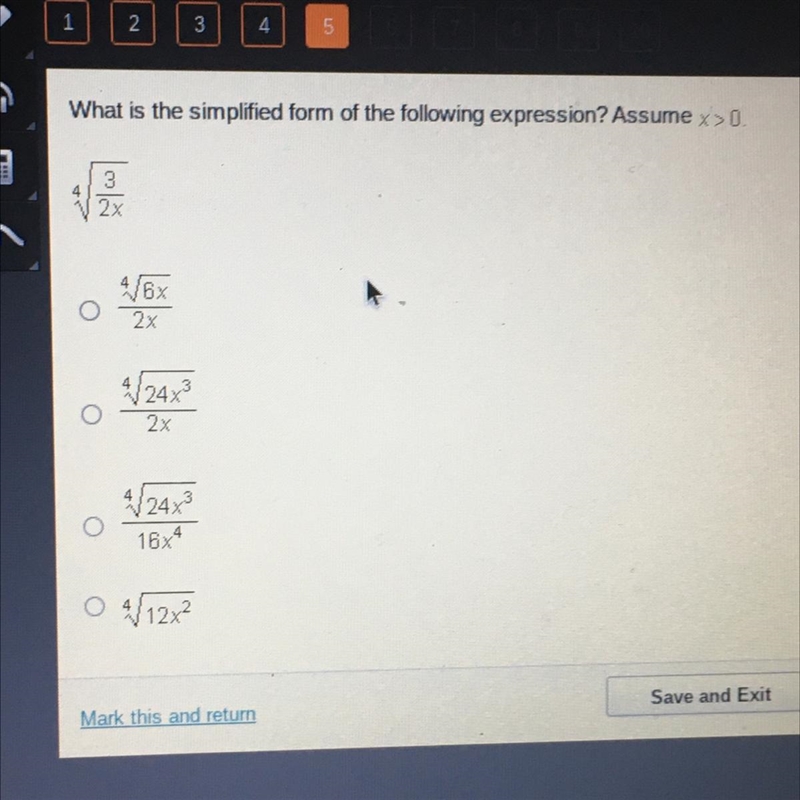 What is the simplified form of the following expression? Assume x>0. 4 square root-example-1