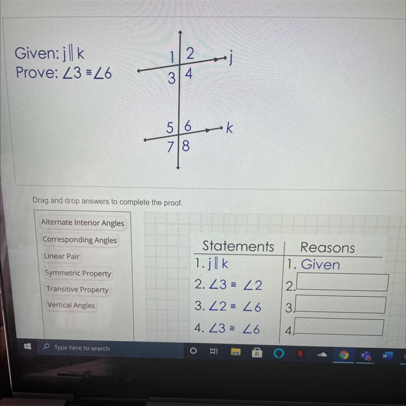 Drag and drop answers to complete the proof-example-1