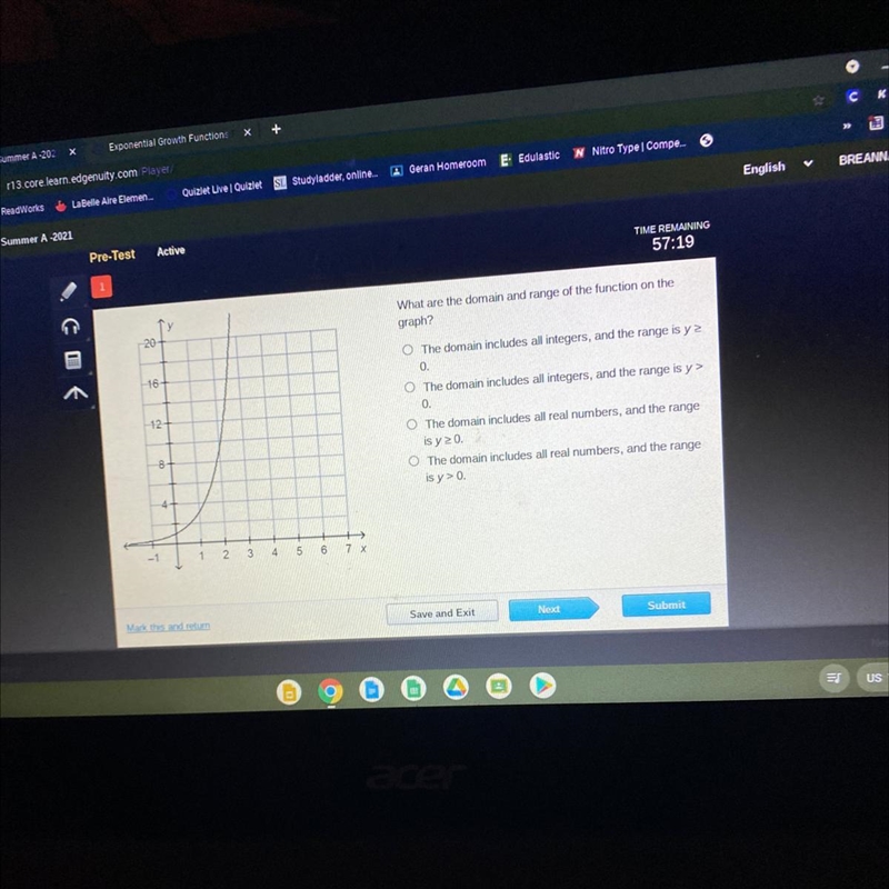 59:40 20- What are the domain and range of the function on the graph? O The domain-example-1