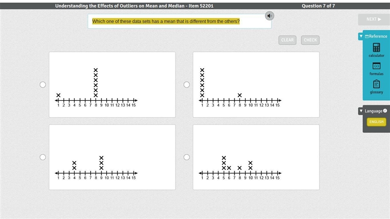 Which one of these data sets has a mean that is different from the others?-example-1