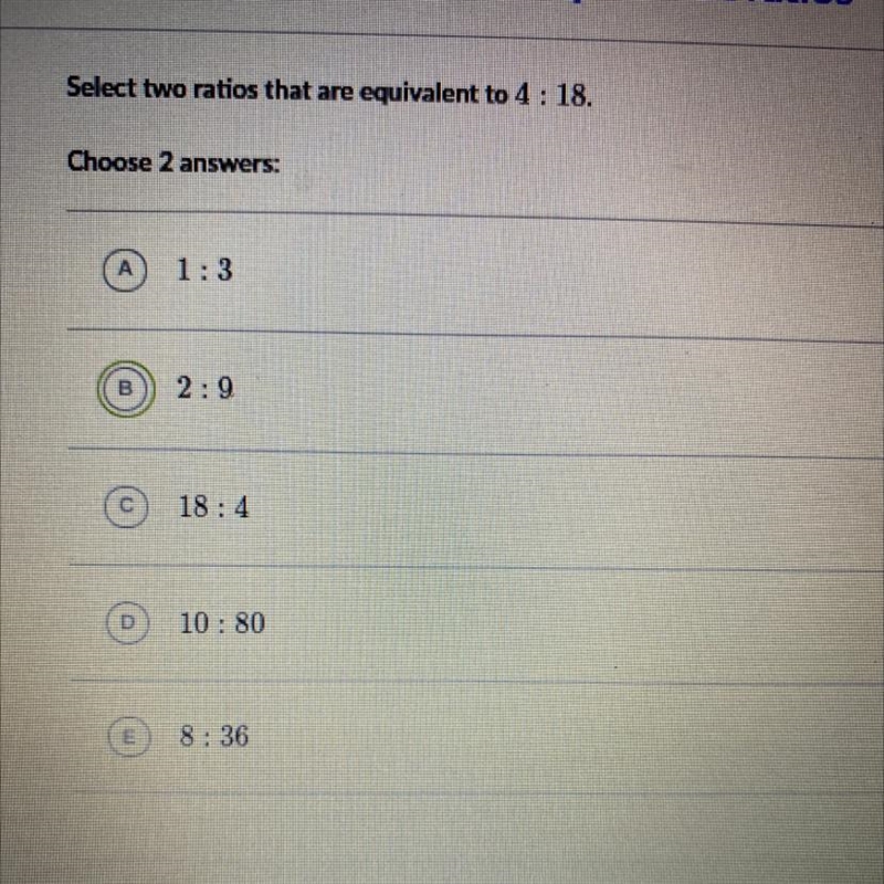 Select three ratios that are equivalent to 4:18-example-1