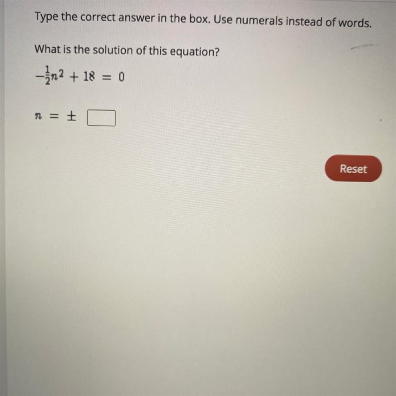 What is the solution to this equation 1/2n^2+18=0-example-1