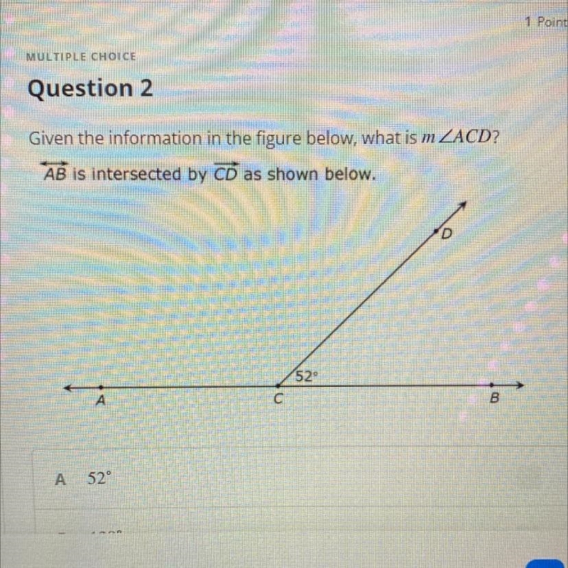 Answer choices: 52 degrees 128 degrees 38 degrees 138 degrees-example-1