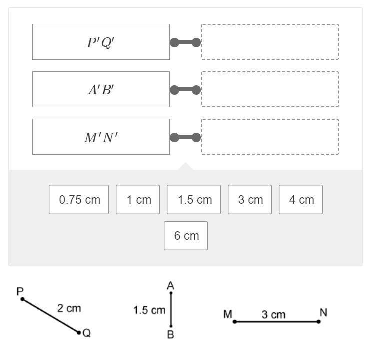 A dilation with a scale factor of 2 is applied to the three line segments shown. The-example-1