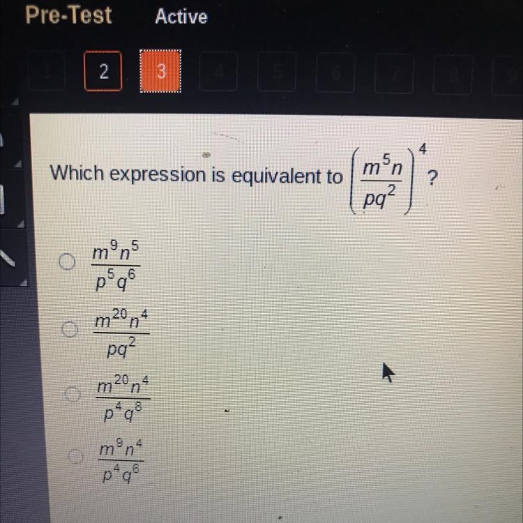 Which expression is equivalent to (m^5n/pq^2)^4-example-1