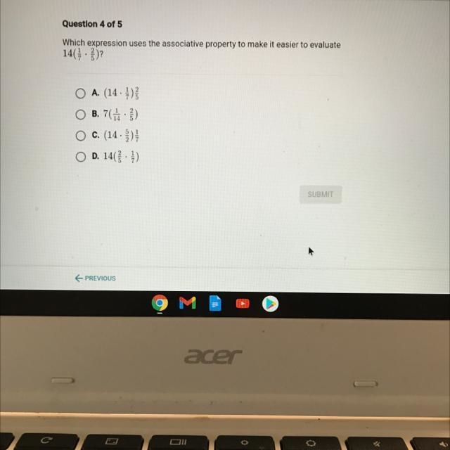 PLEASE I NEED HELP. Which expression uses the associative property to make it easier-example-1