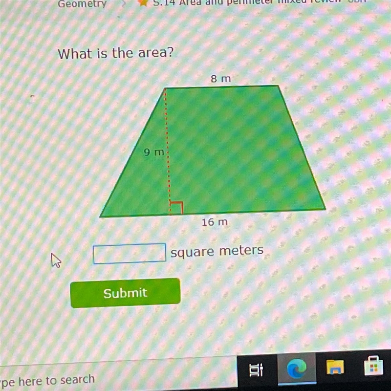 What is the area? 8 m 9 m 16 m square meters-example-1