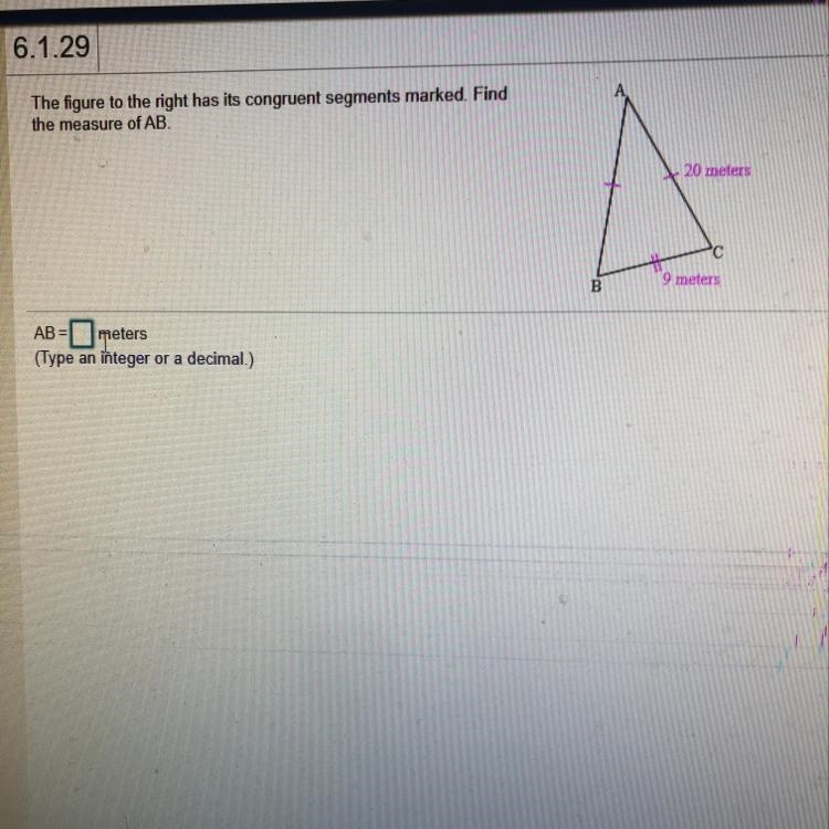 The figure to the right has its Congruent segments marked. AB=__ meters-example-1