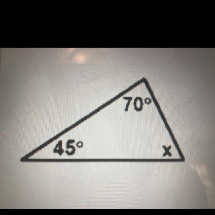 Find the value of the missing angle in the following Triangle x= _________ degrees-example-1