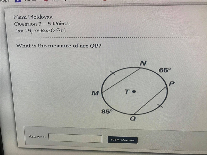 What is the measure of arc QP?-example-1