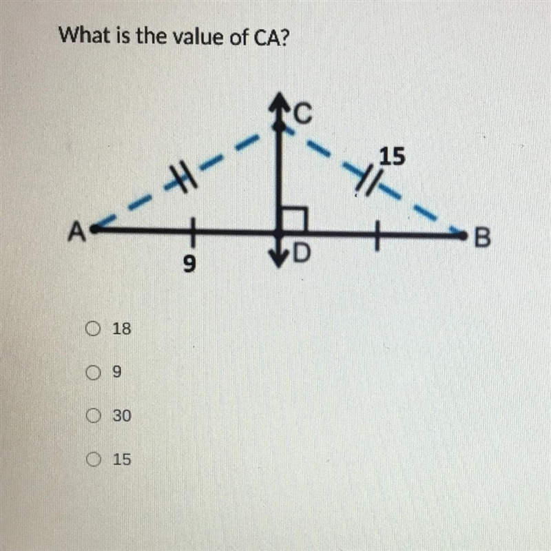 What is the value of CA? 15 9 18 30 15-example-1