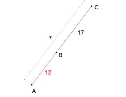 Number Line B is between A and C. AB= 12 and BC= 17. what is the length of AC?-example-1