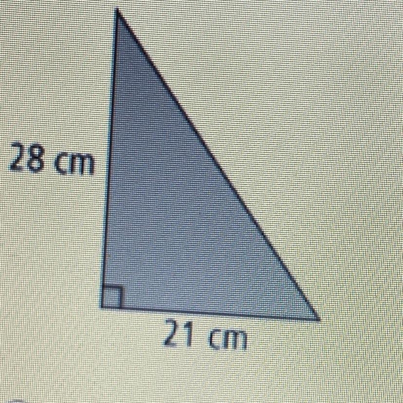 2) determine the length of the hypotenuse from the picture A) 21 cm B) 28 cm C) 35 cm-example-1