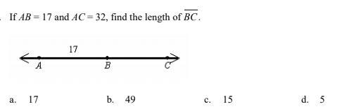 If AB = 17 and AC = 32, find the length of BC.-example-1