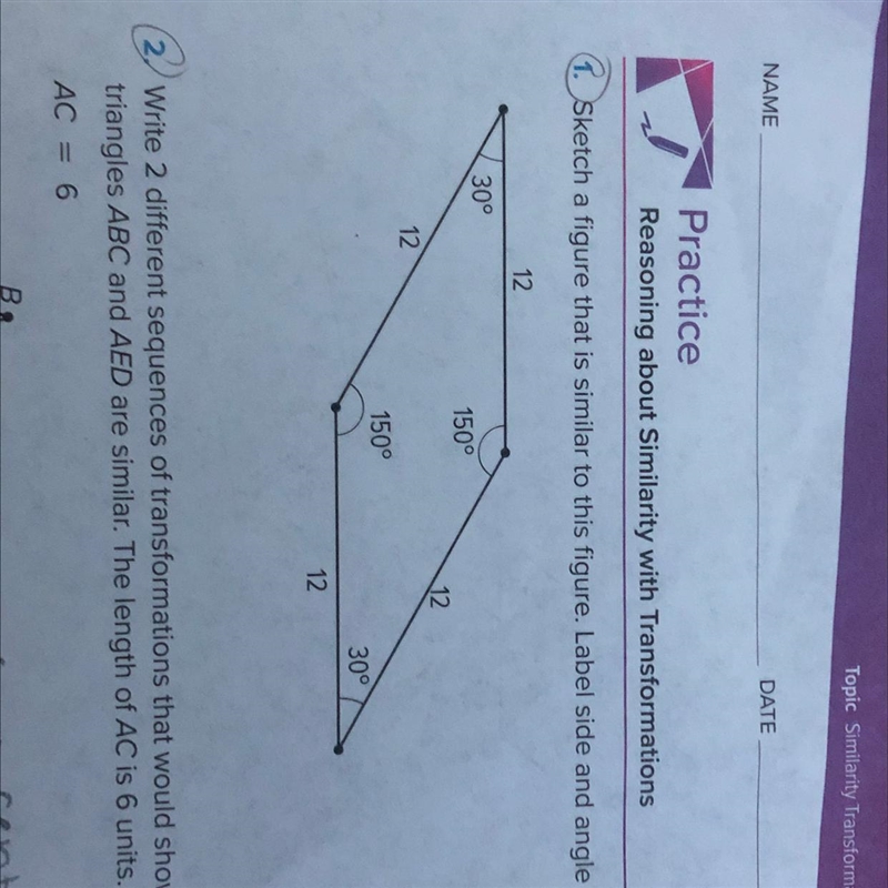 Sketch a figure that is similar to this figure. Label side and angle measures.-example-1