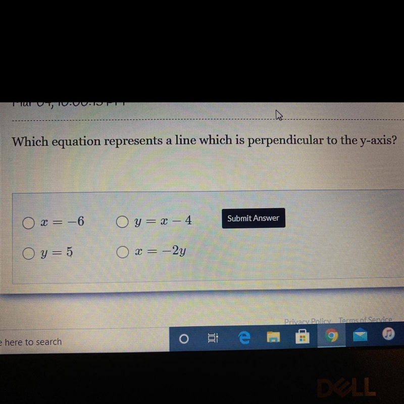 Which equation represents a line which is perpendicular to the y-axis?-example-1