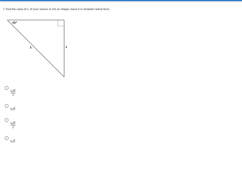 Find the value of x. If your answer is not an integer, leave it in simplest radical-example-1